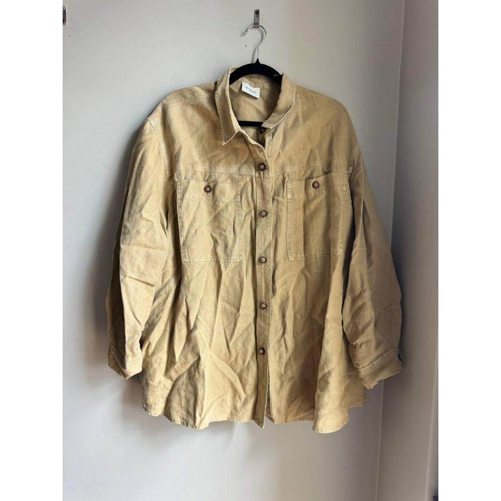 Wrap London Tan Camel 100% Linen Oversized Shacket Button Down Plus 18 Coastal